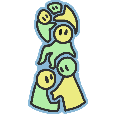 a simple silhouette of a person filled with smaller people, in the colors of the black blue green and yellow system flag